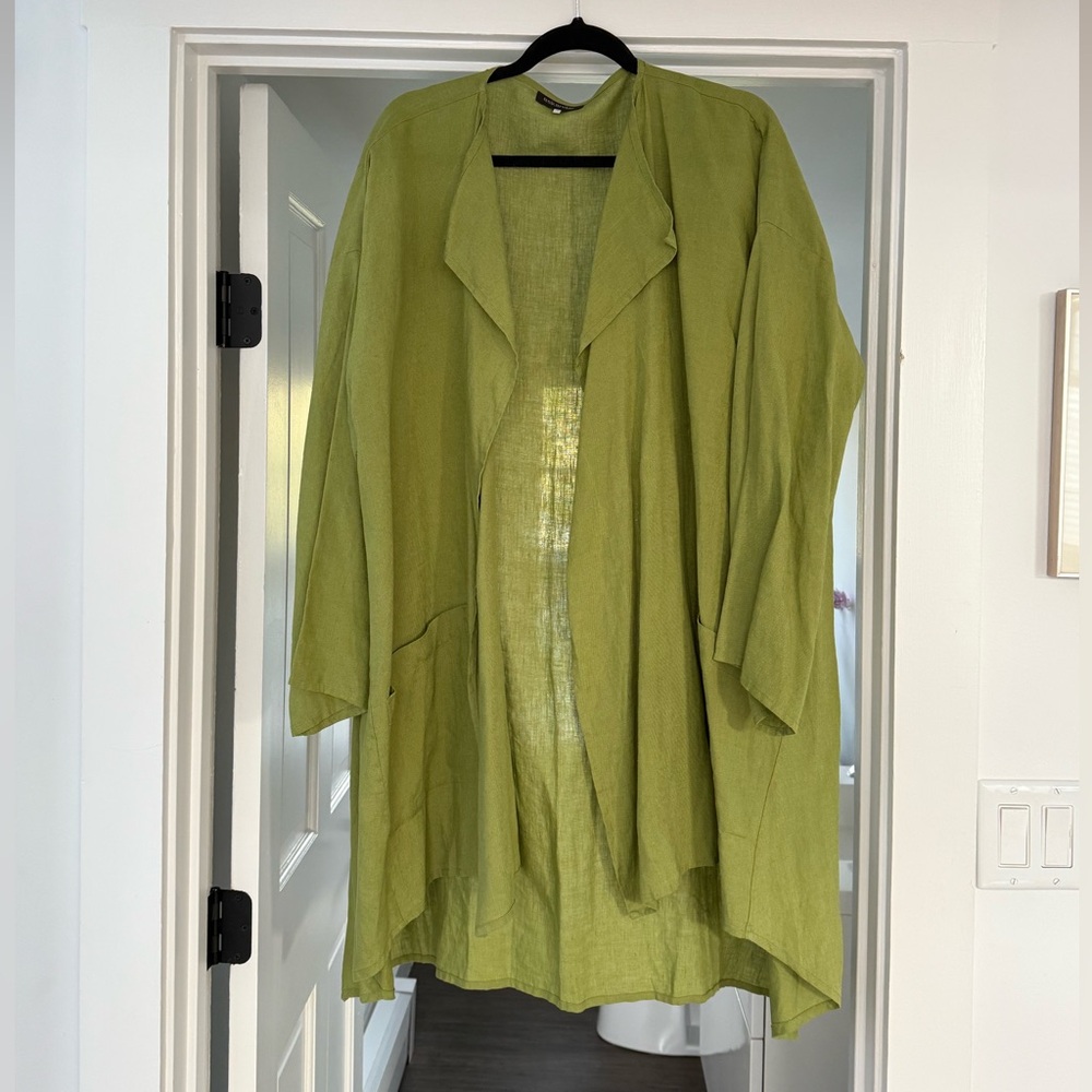 Eskandar Chartreuse Linen Open Jacket Size 1(XL/XXL)